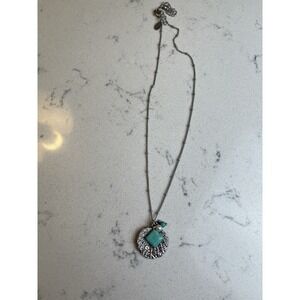 Lia Sophia Necklace Poplar Leaf Turquoise Look Embossed Silver 16" - 19" Chain